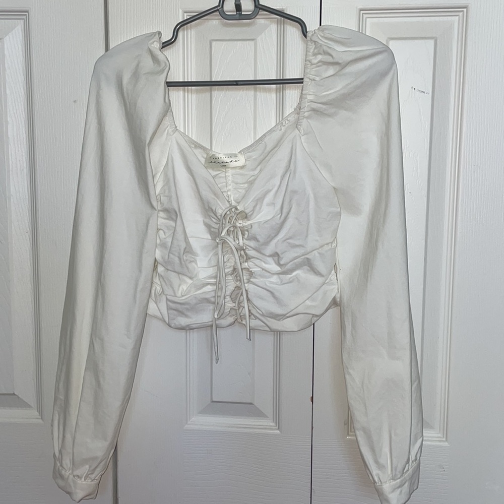 White Lace Up Top